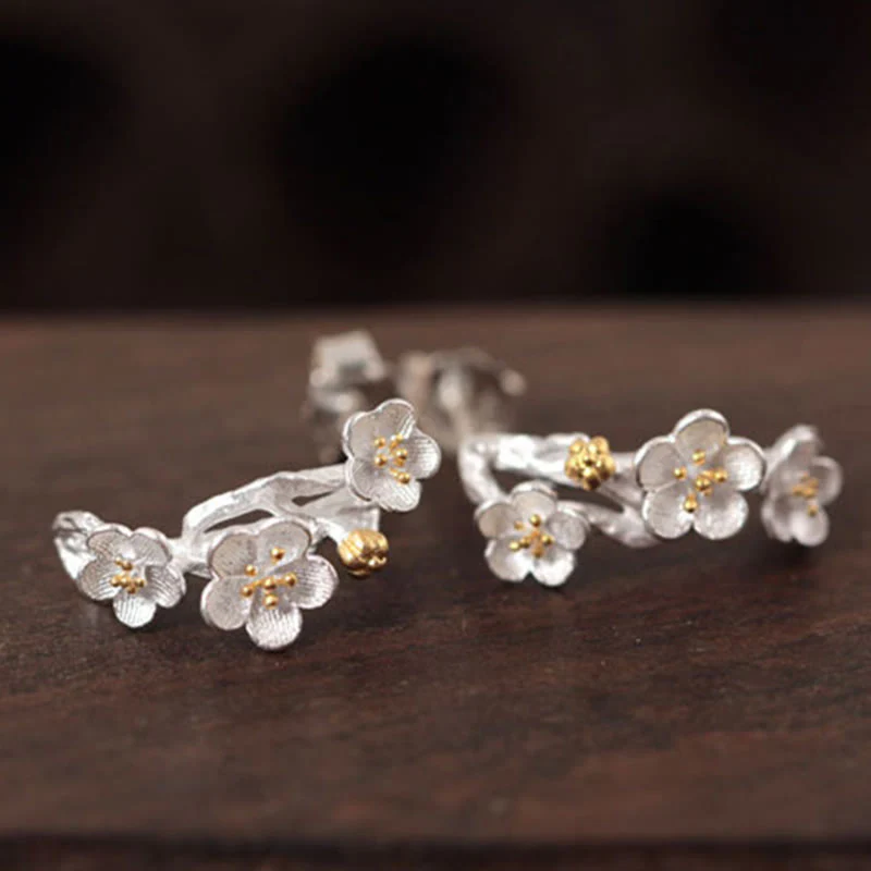 Orecchini Buddha Stones in argento sterling 925 con fiori di prugna e benedizione floreale - Image 11