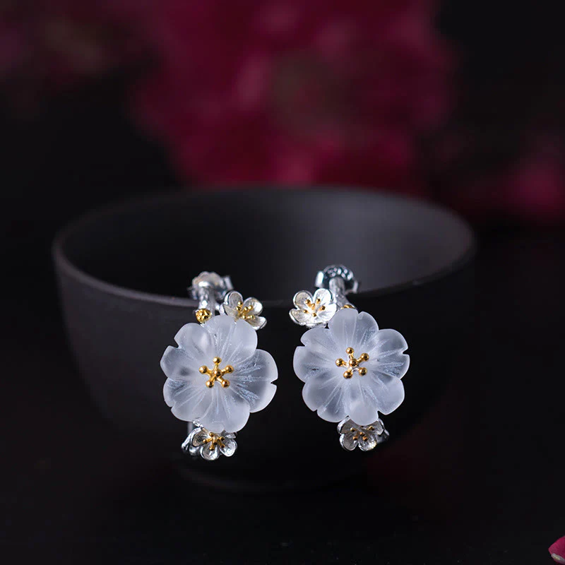 Orecchini Buddha Stones in argento sterling 925 con fiori di prugna e benedizione floreale - Image 12