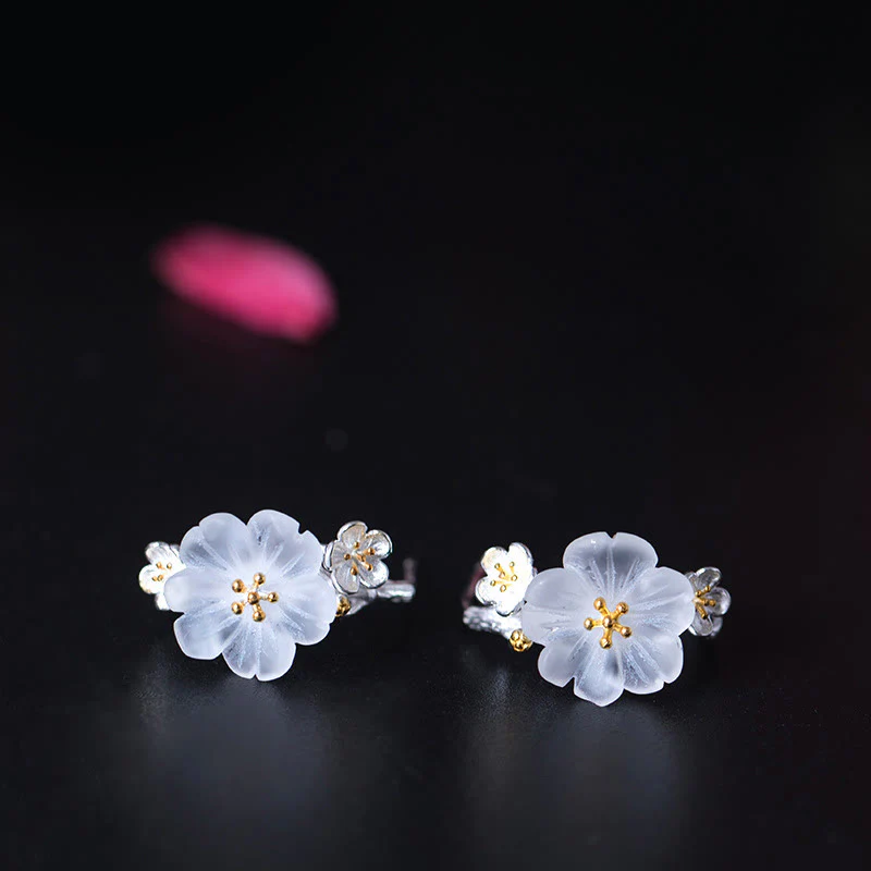 Orecchini Buddha Stones in argento sterling 925 con fiori di prugna e benedizione floreale - Image 13