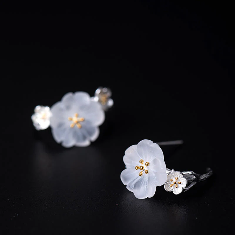 Orecchini Buddha Stones in argento sterling 925 con fiori di prugna e benedizione floreale - Image 14