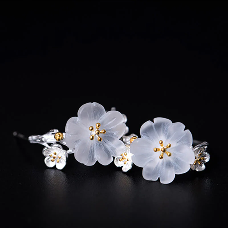 Orecchini Buddha Stones in argento sterling 925 con fiori di prugna e benedizione floreale - Image 15