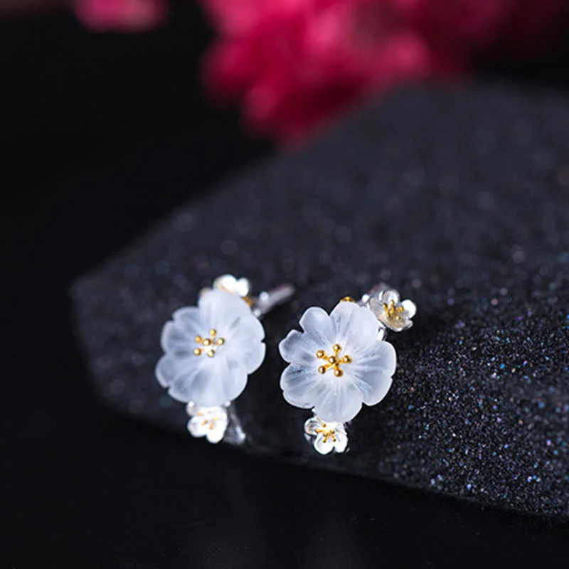 Orecchini Buddha Stones in argento sterling 925 con fiori di prugna e benedizione floreale - Image 16