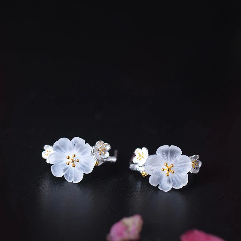 Orecchini Buddha Stones in argento sterling 925 con fiori di prugna e benedizione floreale - Image 17