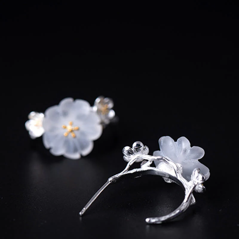 Orecchini Buddha Stones in argento sterling 925 con fiori di prugna e benedizione floreale - Image 18