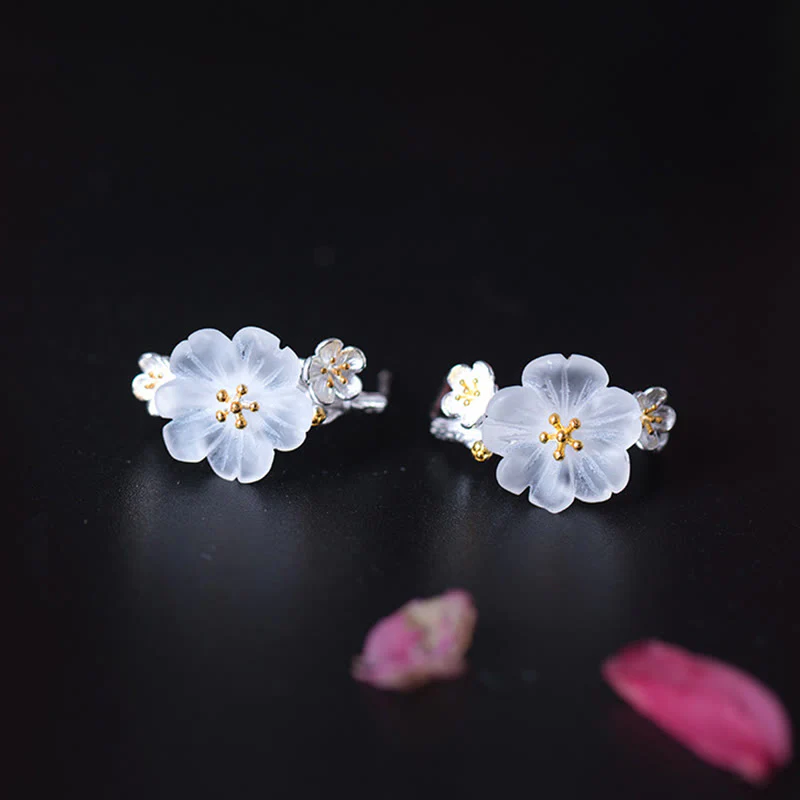 Orecchini Buddha Stones in argento sterling 925 con fiori di prugna e benedizione floreale - Image 19