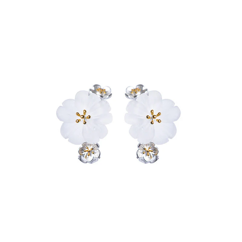Orecchini Buddha Stones in argento sterling 925 con fiori di prugna e benedizione floreale - Image 21