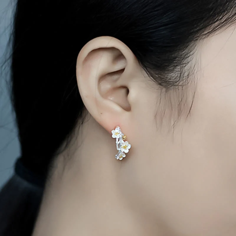 Orecchini Buddha Stones in argento sterling 925 con fiori di prugna e benedizione floreale - Image 8