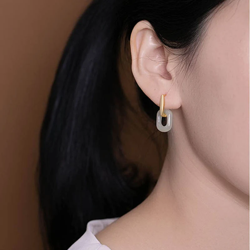 Orecchini Buddha Stones in argento sterling 925 con giada bianca rotonda e benedizione della felicità - Image 5