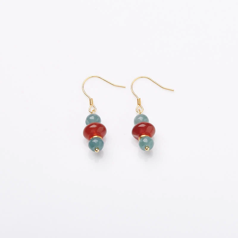 Orecchini della fortuna in argento sterling 925 con Buddha Stones, giada, agata rossa - Image 4
