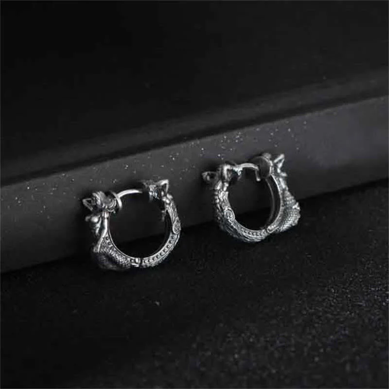 Orecchini di protezione con motivo a cerchio di drago in argento sterling 925 Buddha Stones - Image 4
