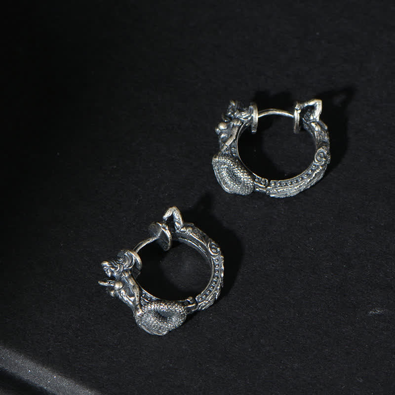Orecchini di protezione con motivo a cerchio di drago in argento sterling 925 Buddha Stones - Image 5
