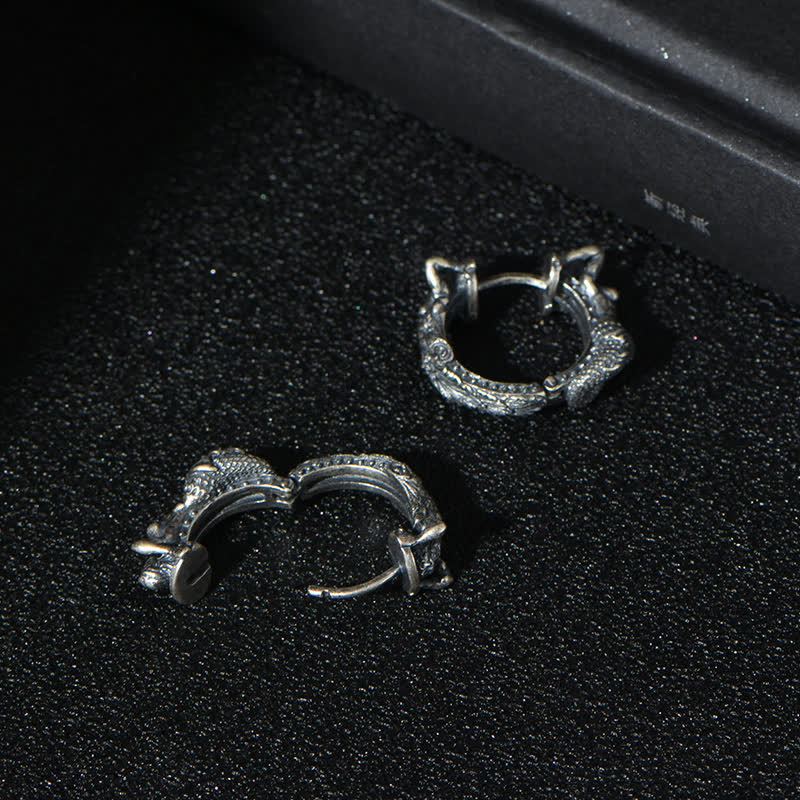 Orecchini di protezione con motivo a cerchio di drago in argento sterling 925 Buddha Stones - Image 7