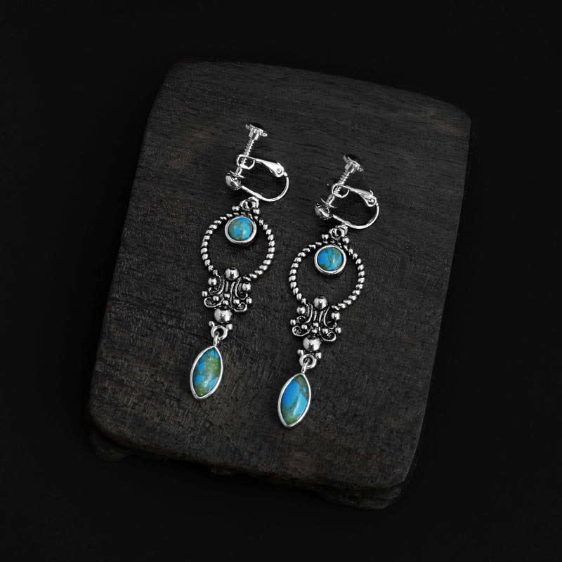 Orecchini pendenti a goccia con motivo a goccia turchese vintage in argento sterling 925 Buddha Stones - Image 11