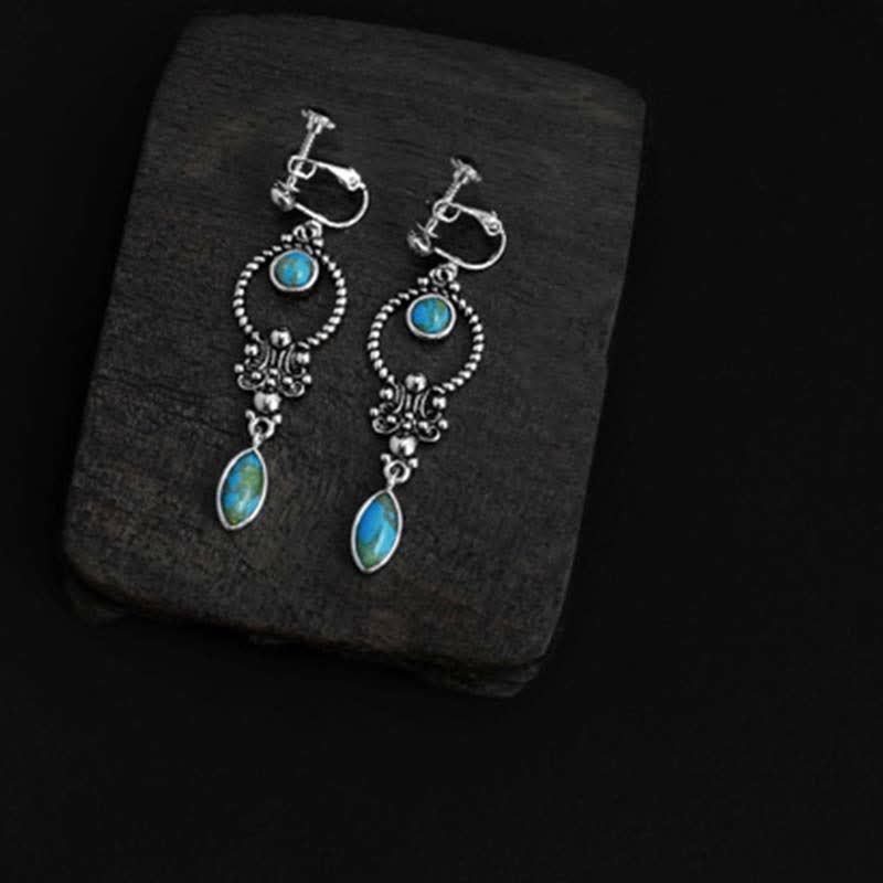 Orecchini pendenti a goccia con motivo a goccia turchese vintage in argento sterling 925 Buddha Stones - Image 13