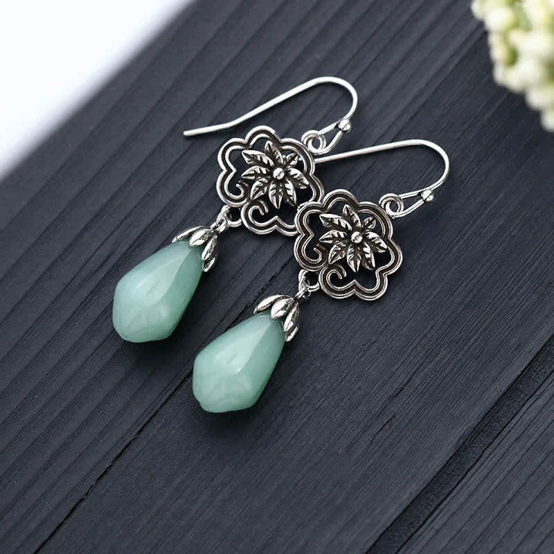 Orecchini pendenti Buddha Stones Magnolia Flower Jade Water Drop Prosperity - Image 2