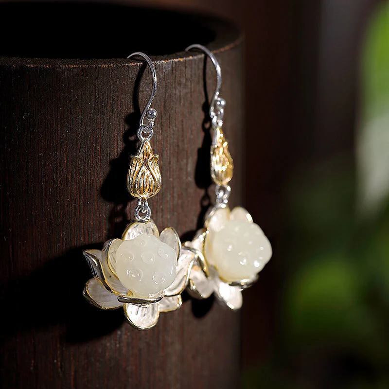 Orecchini pendenti Buddha Stones White Jade Protection Harmony - Image 3