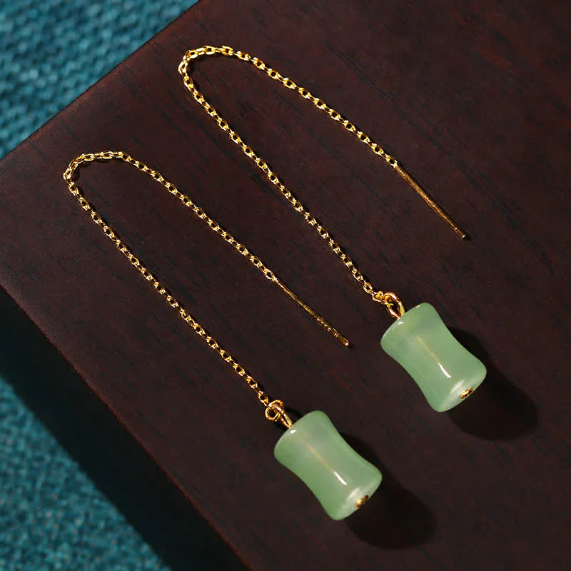 Orecchini pendenti con motivo Buddha Stones Jade Bamboo Luck - Image 2