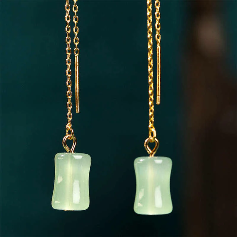 Orecchini pendenti con motivo Buddha Stones Jade Bamboo Luck - Image 4
