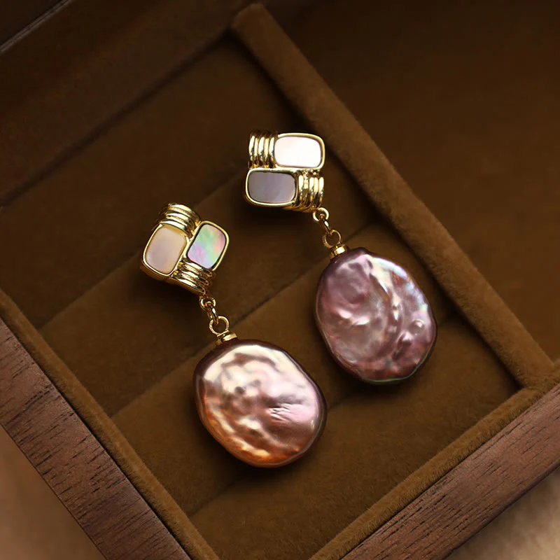 Orecchini pendenti con perle barocche naturali placcate in oro e argento sterling 925 Buddha Stones