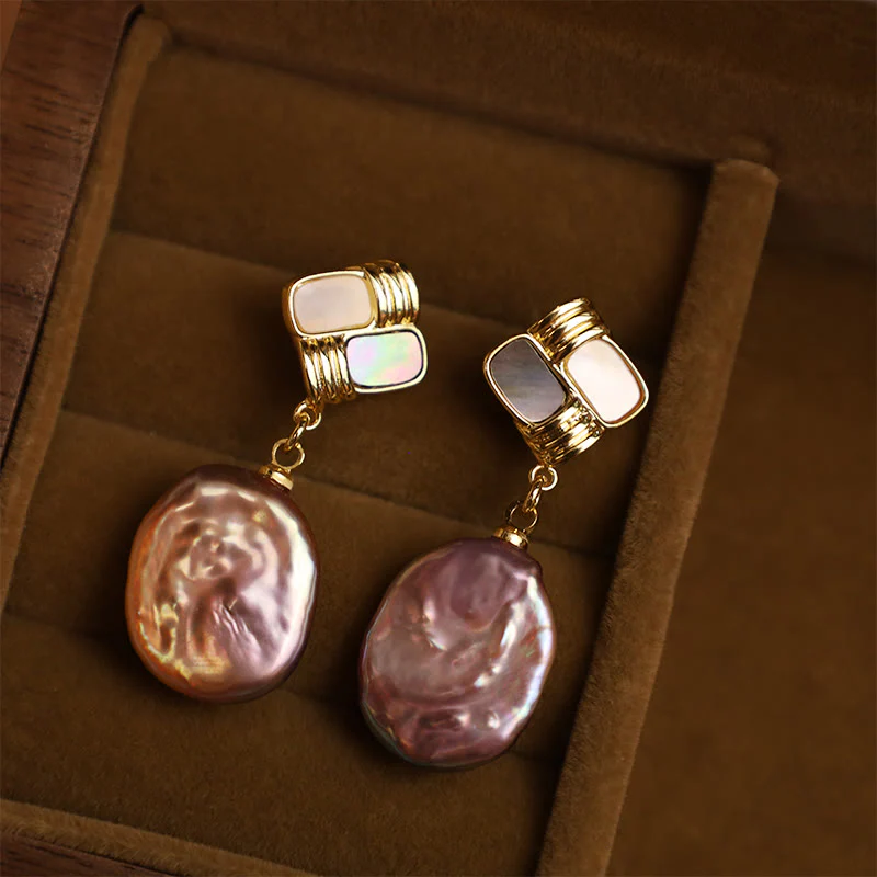 Orecchini pendenti con perle barocche naturali placcate in oro e argento sterling 925 Buddha Stones - Image 2