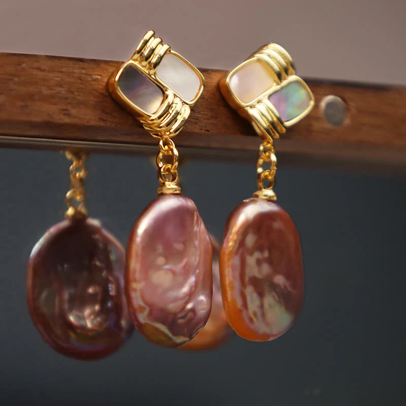 Orecchini pendenti con perle barocche naturali placcate in oro e argento sterling 925 Buddha Stones - Image 3