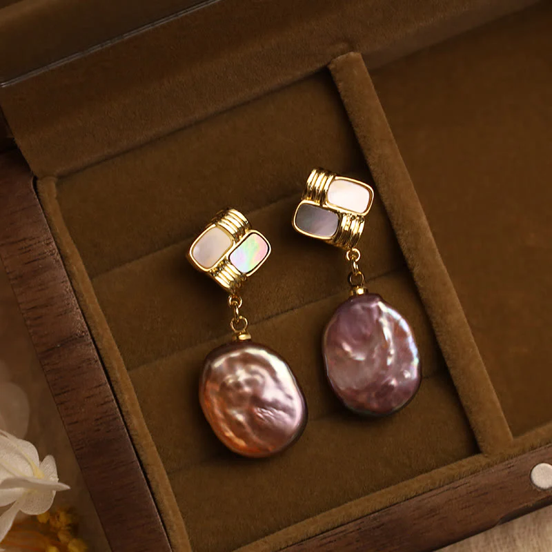 Orecchini pendenti con perle barocche naturali placcate in oro e argento sterling 925 Buddha Stones - Image 5