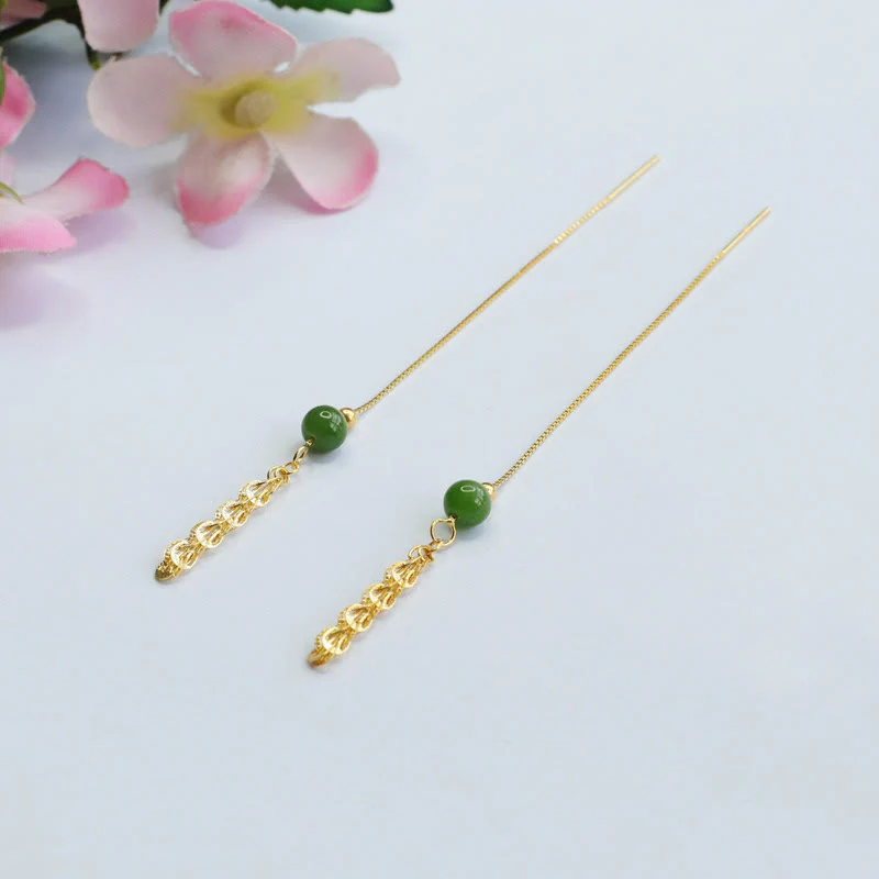 Orecchini pendenti con perline di giada ciano naturale Hetian in argento sterling 925 Buddha Stones - Image 4