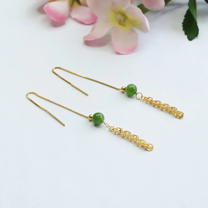 Orecchini pendenti con perline di giada ciano naturale Hetian in argento sterling 925 Buddha Stones - Image 9