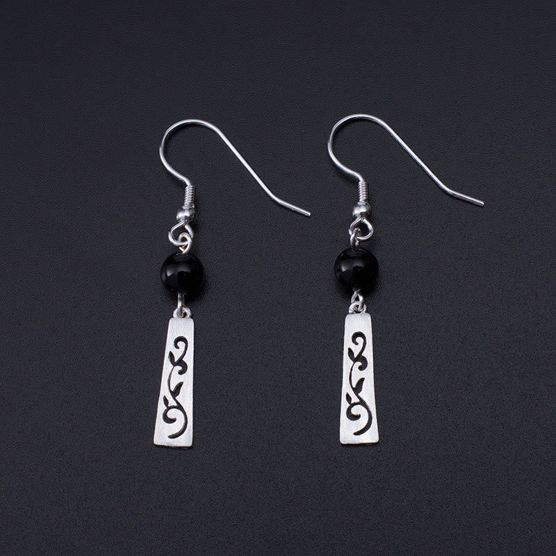 Orecchini pendenti con protezione a forma di vite cava in onice nero in argento sterling 925 Buddha Stones