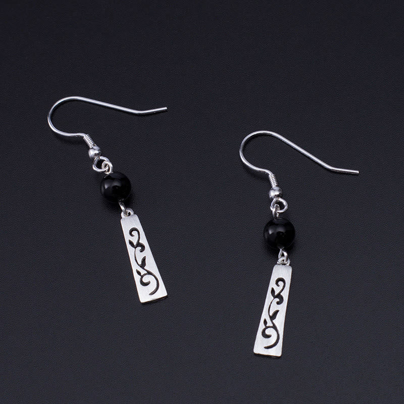 Orecchini pendenti con protezione a forma di vite cava in onice nero in argento sterling 925 Buddha Stones - Image 4