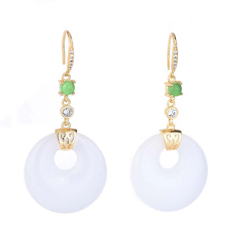 Orecchini pendenti di benedizione in giada bianca FengShui - Image 10