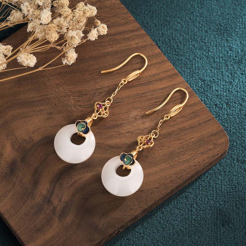 Orecchini pendenti di benedizione in giada bianca FengShui - Image 12