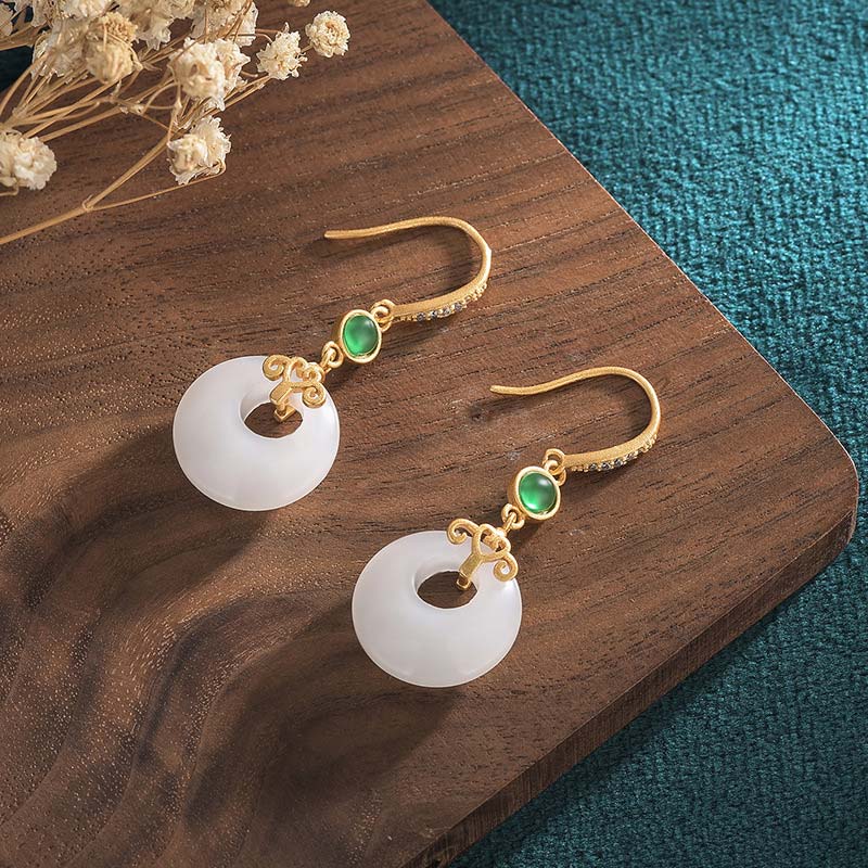 Orecchini pendenti di benedizione in giada bianca FengShui - Image 17