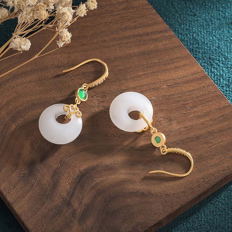Orecchini pendenti di benedizione in giada bianca FengShui - Image 18