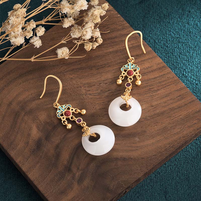 Orecchini pendenti di benedizione in giada bianca FengShui - Image 3