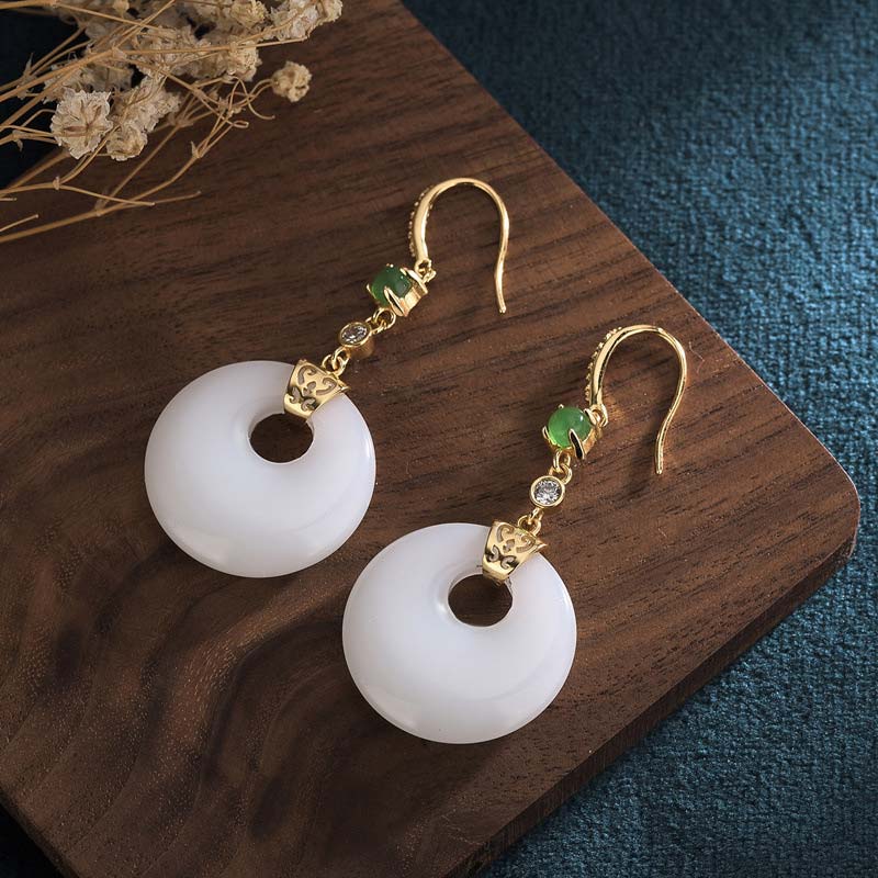 Orecchini pendenti di benedizione in giada bianca FengShui - Image 7