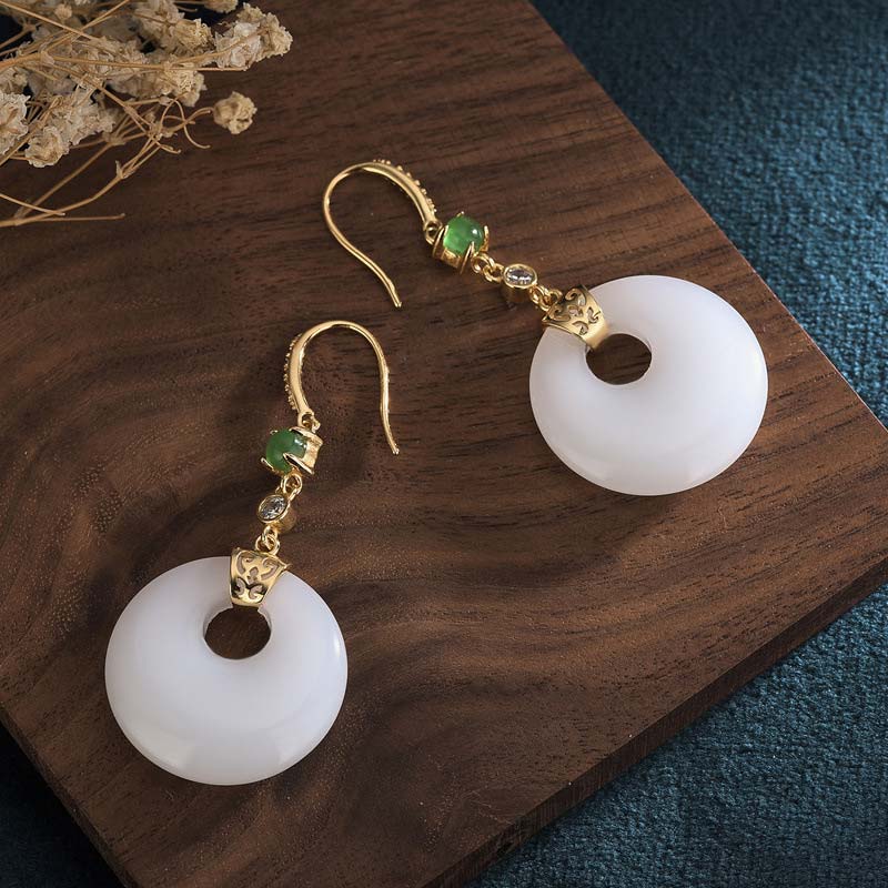 Orecchini pendenti di benedizione in giada bianca FengShui - Image 9