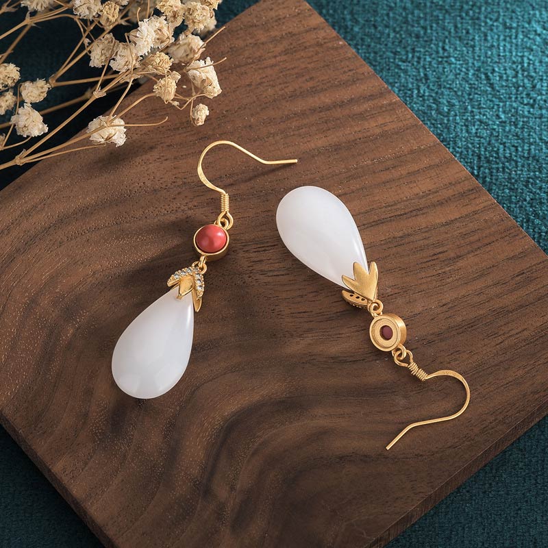 Orecchini pendenti in giada bianca FengShui Buddha Stones - Image 11
