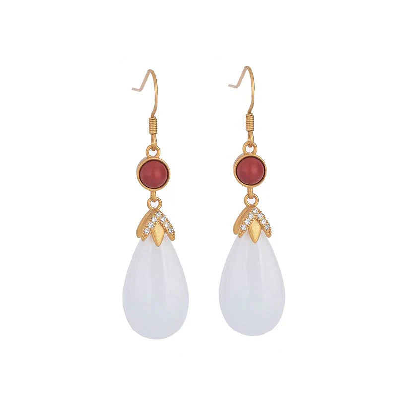 Orecchini pendenti in giada bianca FengShui Buddha Stones - Image 12
