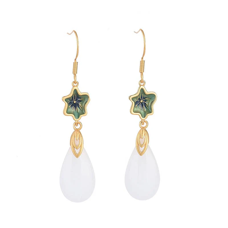 Orecchini pendenti in giada bianca FengShui Buddha Stones - Image 16