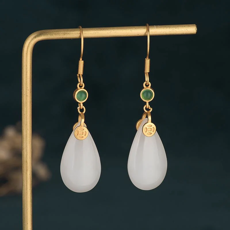 Orecchini pendenti in giada bianca FengShui Buddha Stones - Image 17