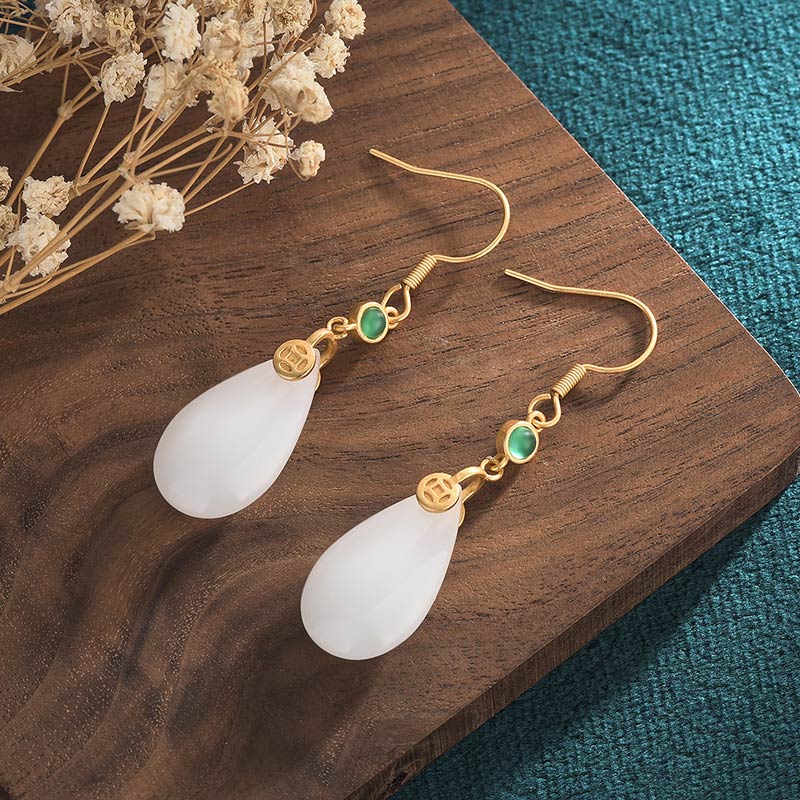 Orecchini pendenti in giada bianca FengShui Buddha Stones - Image 18