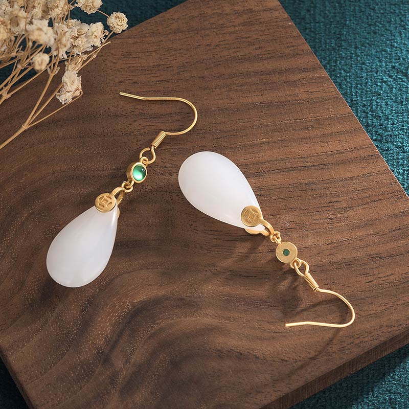 Orecchini pendenti in giada bianca FengShui Buddha Stones - Image 19