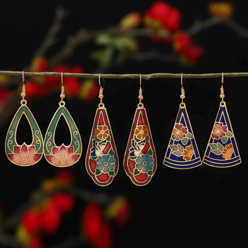 Orecchini pendenti in lega di rame con fiore di farfalla di loto e pietre Buddha Stones , illuminazione - Image 2