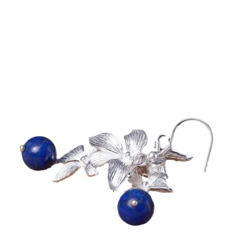 Orecchini pendenti con fiori in stile etnico, in argento sterling 925, lazurite e lapislazzuli, stile Buddha Stones - Image 8