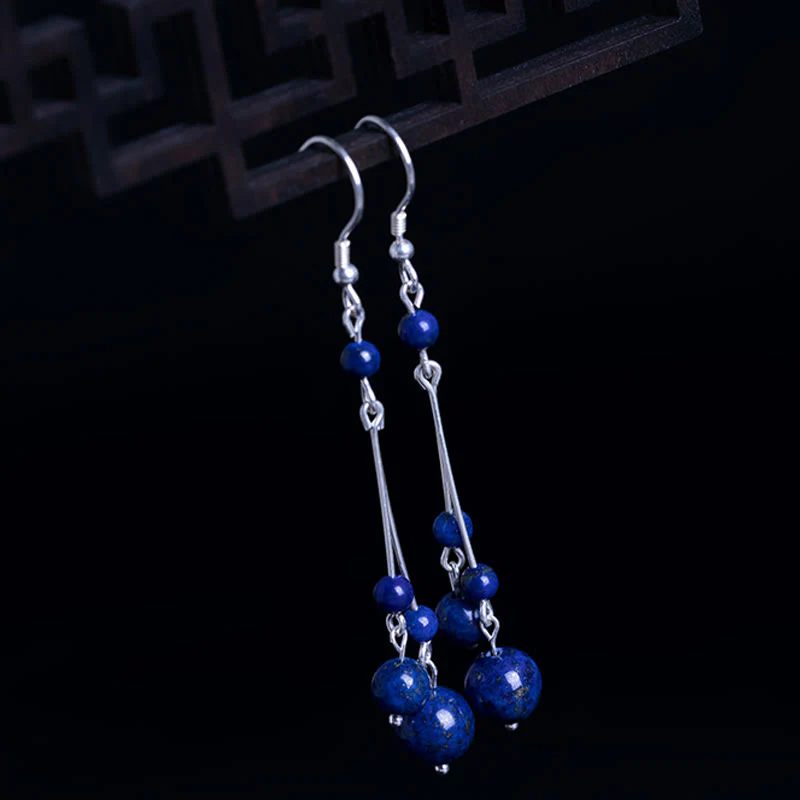Orecchini pendenti Serenity in argento sterling 925 con perle di lapislazzuli Buddha Stones - Image 2