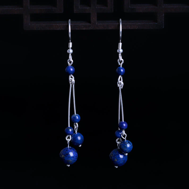 Orecchini pendenti Serenity in argento sterling 925 con perle di lapislazzuli Buddha Stones - Image 3