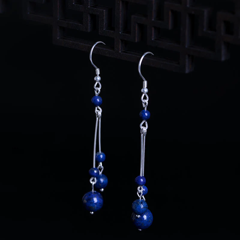 Orecchini pendenti Serenity in argento sterling 925 con perle di lapislazzuli Buddha Stones - Image 4