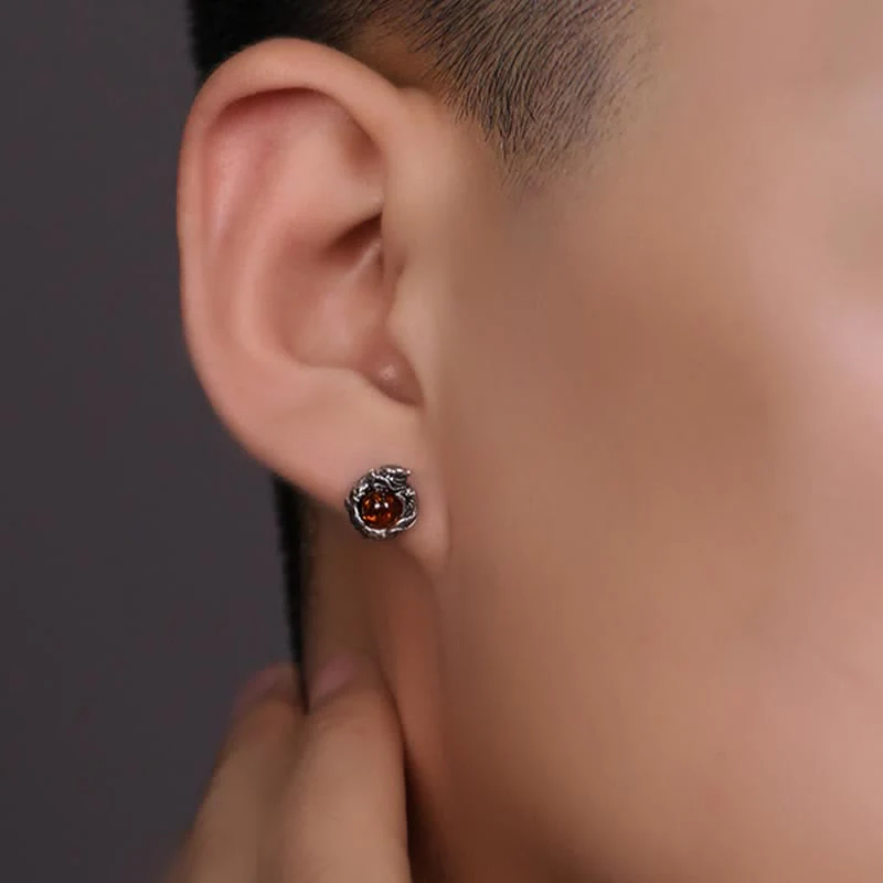 Orecchino a perno Buddha Stones 925 Sterling Silver Ambra naturale Drago Protezione Successo - Image 7