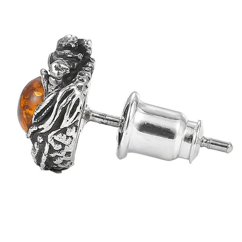 Orecchino a perno Buddha Stones 925 Sterling Silver Ambra naturale Drago Protezione Successo - Image 8